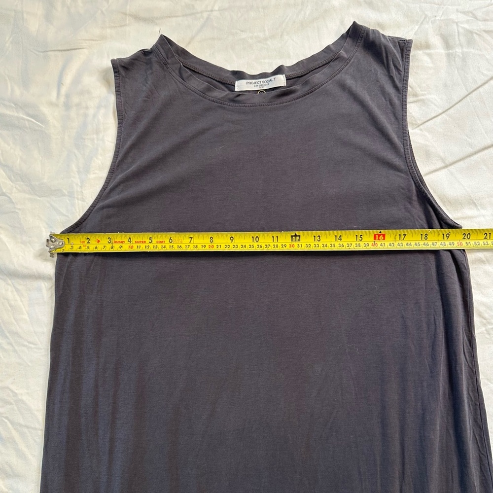PROJECT SOCIAL T Charcoal Gray Sleeveless Cotton Maxi Dress Snap Back Raw Edge L - Picture 11 of 12